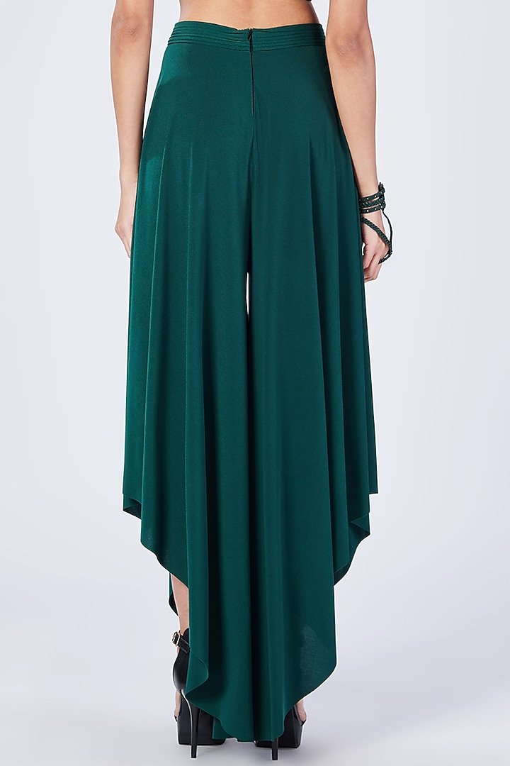 Emerald Poly Jersey Asymmetric Flared Trousers by S&N by Shantnu Nikhil at Pernia's Pop Up Shop
