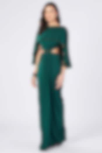 Emerald Poly Jersey Draped Cape Gown by S&N by Shantnu Nikhil