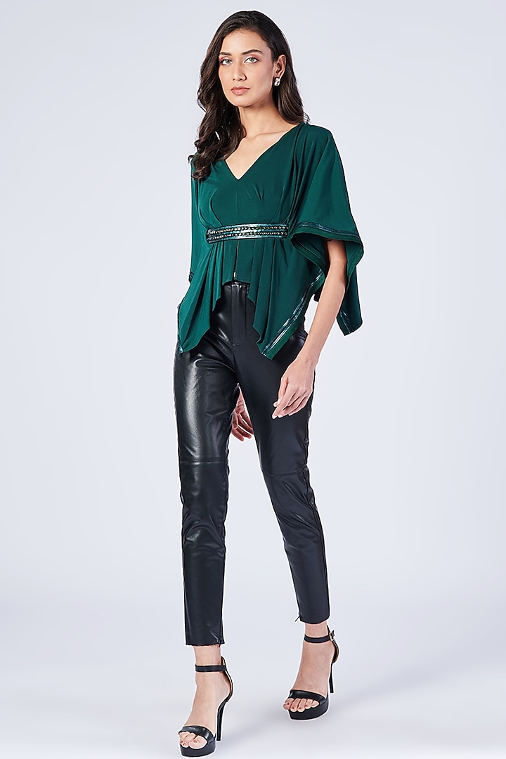 Emerald Poly Jersey Cape Top by S&N by Shantnu Nikhil