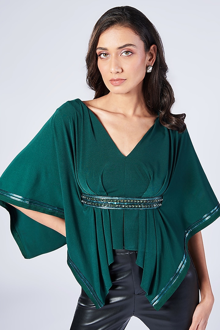Emerald Poly Jersey Cape Top by S&N by Shantnu Nikhil at Pernia's Pop Up Shop