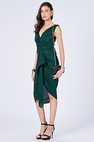 Emerald Poly Jersey Twisted Drape Dress by S&N by Shantnu Nikhil