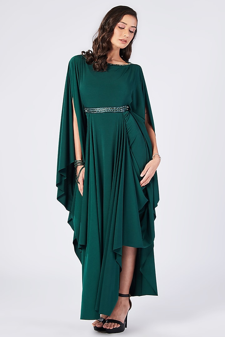 Emerald Poly Jersey Asymmetric Dress by S&N by Shantnu Nikhil