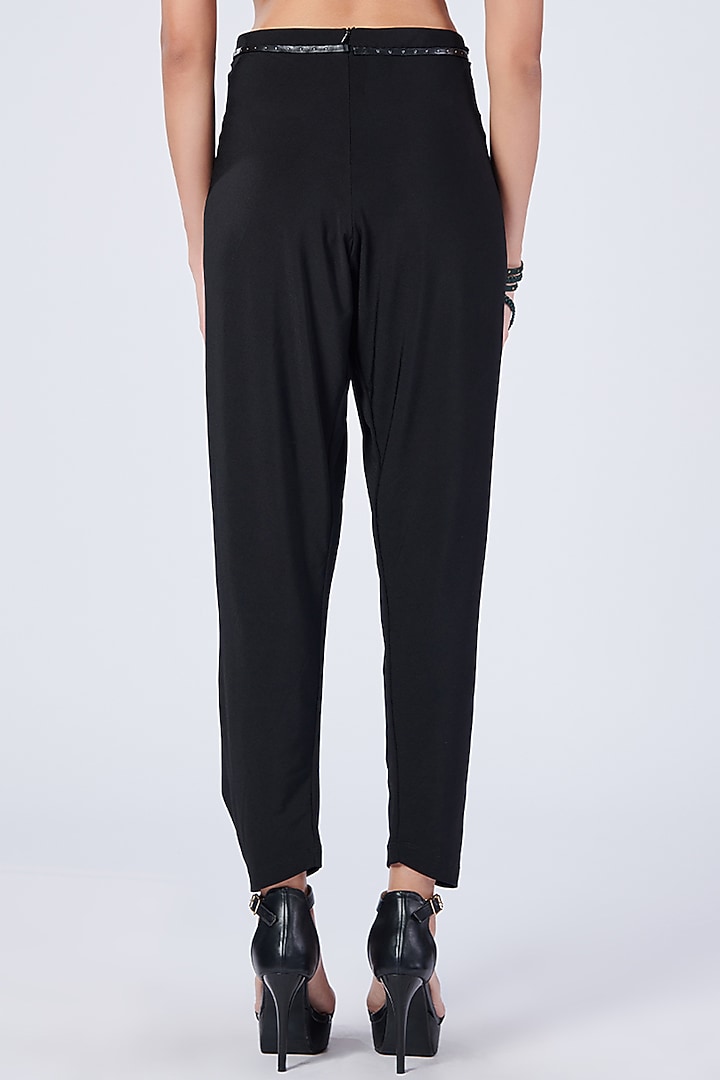 Black Poly Jersey Overlap Draped Pants by S&N by Shantnu Nikhil at Pernia's Pop Up Shop