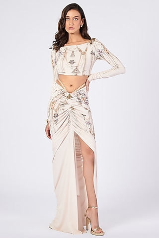 Off-White Poly Jersey Printed Crop Top by S&N by Shantnu Nikhil