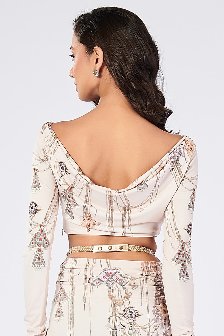 Off-White Poly Jersey Printed Crop Top by S&N by Shantnu Nikhil at Pernia's Pop Up Shop