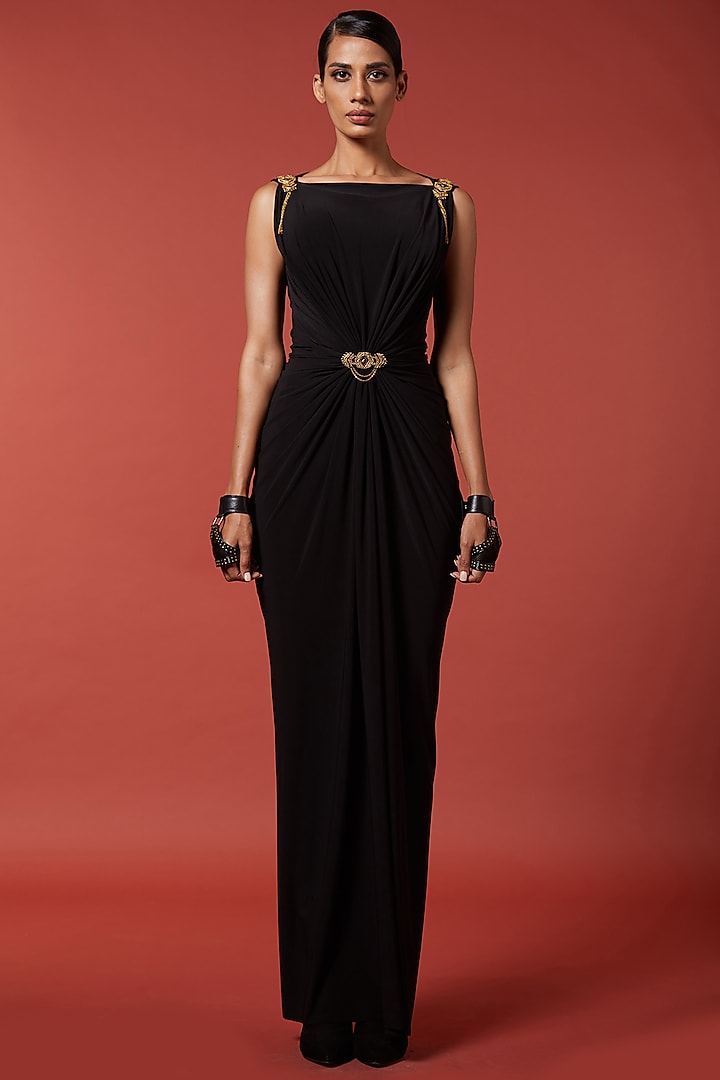 Black Viscose & Lycra Embellished Gown Saree by S&N by Shantnu Nikhil