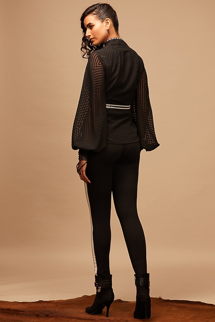 Black Textured Georgette Shirt by S&N by Shantnu Nikhil at Pernia's Pop Up Shop
