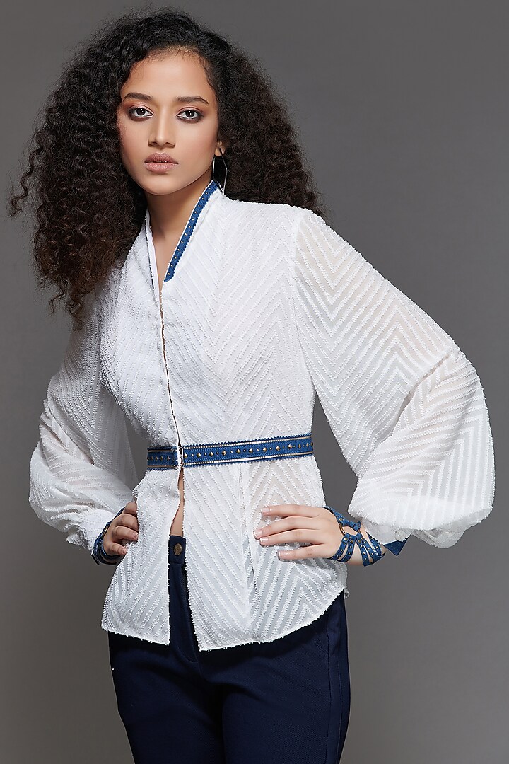 Off-White Textured Georgette Top by S&N by Shantnu Nikhil