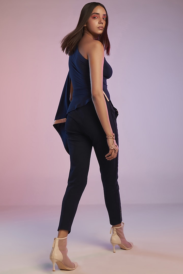 Navy Poly Jersey One-Shoulder Asymmetric Top by S&N by Shantnu Nikhil at Pernia's Pop Up Shop