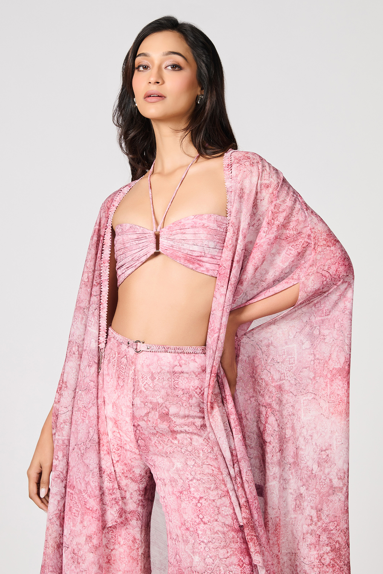 Pink Chiffon Floral Printed Cape by S&N by Shantnu Nikhil