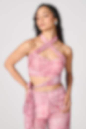 Pink Chiffon Floral Printed Draped Top by S&N by Shantnu Nikhil