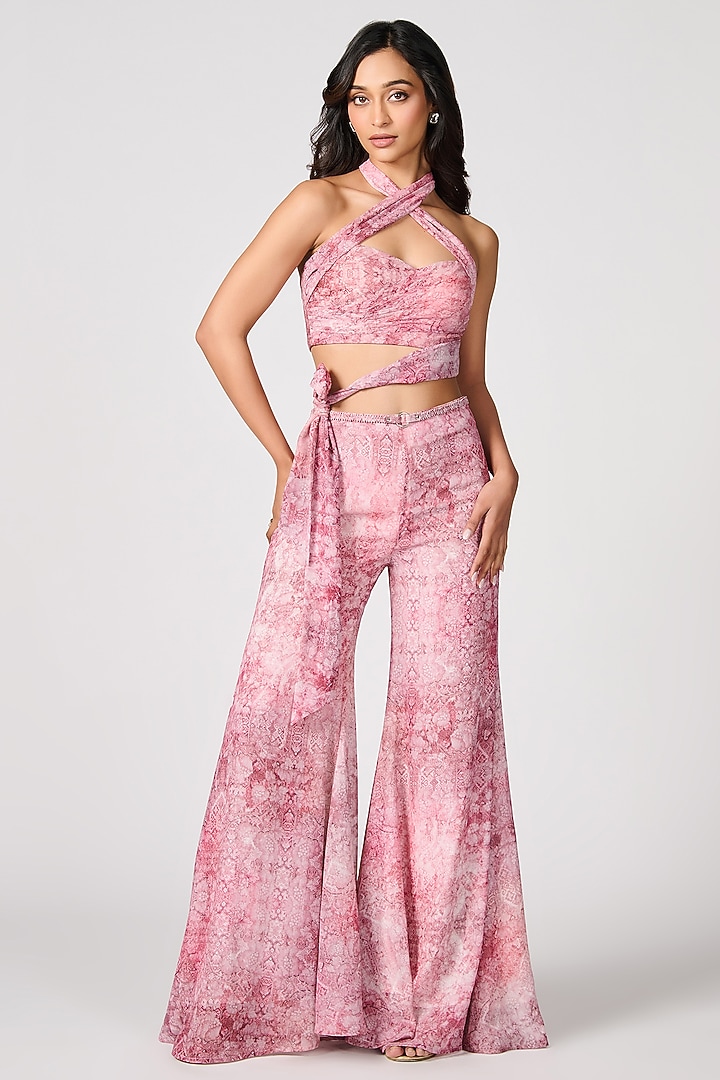 Pink Chiffon Floral Printed Draped Top by S&N by Shantnu Nikhil at Pernia's Pop Up Shop