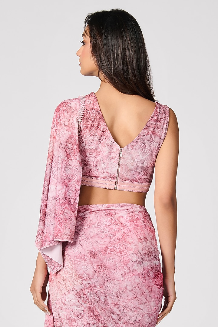 Pink Jersey Geometric Printed Draped Top by S&N by Shantnu Nikhil at Pernia's Pop Up Shop