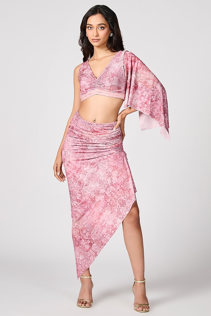 Pink Jersey Geometric Printed Draped Top by S&N by Shantnu Nikhil at Pernia's Pop Up Shop