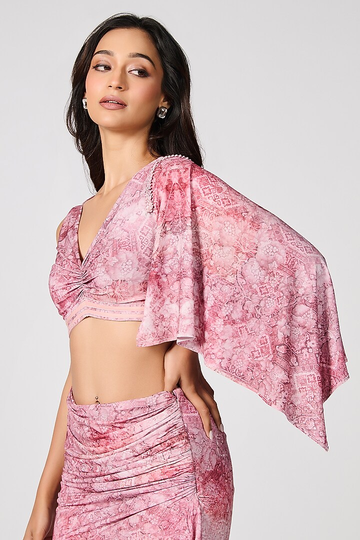 Pink Jersey Geometric Printed Draped Top by S&N by Shantnu Nikhil at Pernia's Pop Up Shop