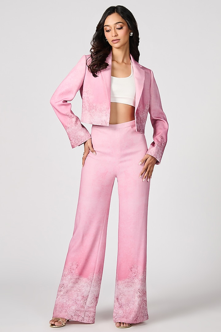 Pink Sandwash Printed Flared Trousers by S&N by Shantnu Nikhil