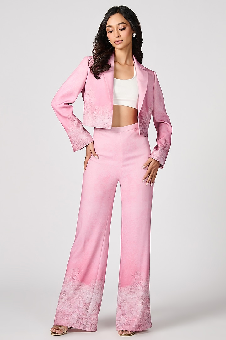 Pink Sandwash Printed Flared Trousers by S&N by Shantnu Nikhil at Pernia's Pop Up Shop