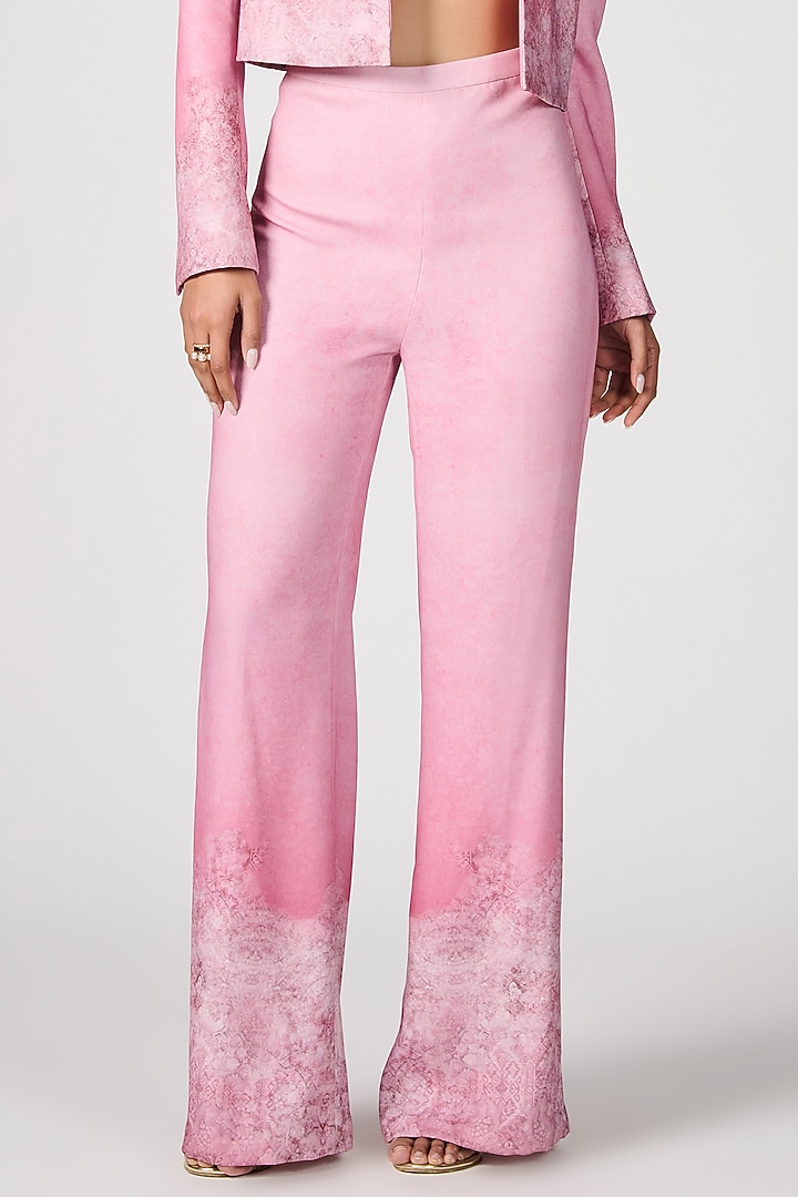 Pink Sandwash Printed Flared Trousers by S&N by Shantnu Nikhil at Pernia's Pop Up Shop