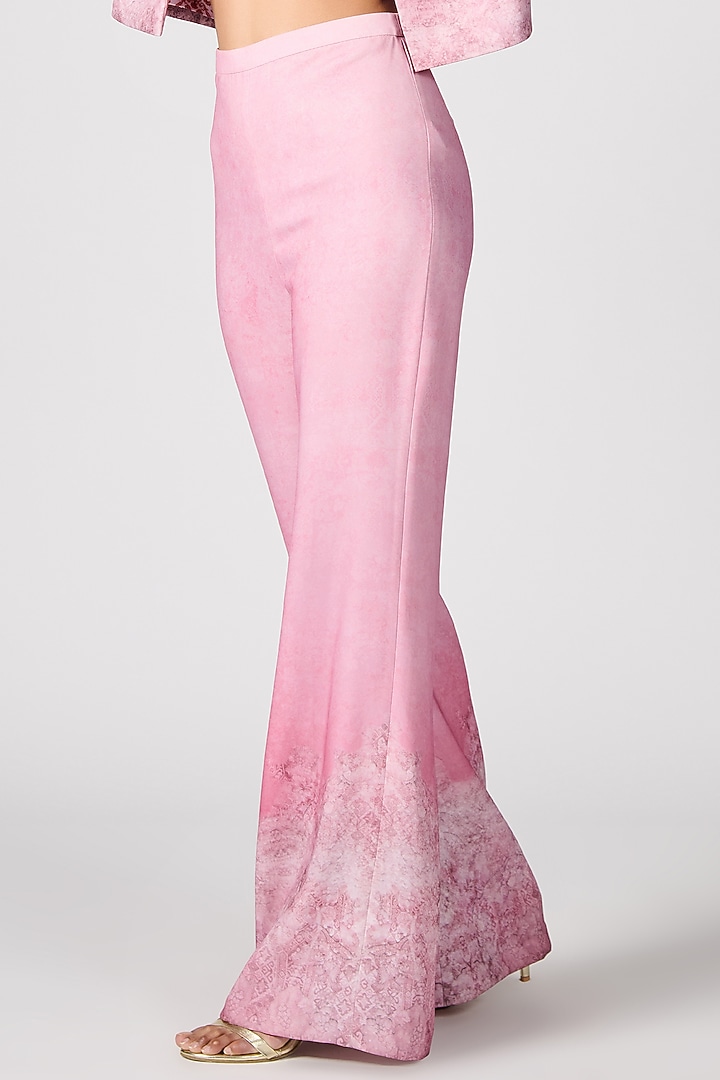 Pink Sandwash Printed Flared Trousers by S&N by Shantnu Nikhil at Pernia's Pop Up Shop