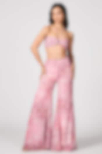 Pink Chiffon Printed Flared Trousers by S&N by Shantnu Nikhil at Pernia's Pop Up Shop