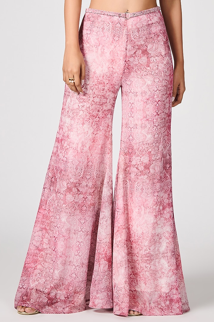 Pink Chiffon Printed Flared Trousers by S&N by Shantnu Nikhil at Pernia's Pop Up Shop