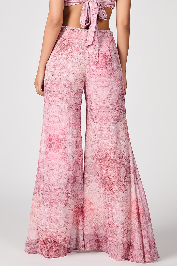 Pink Chiffon Printed Flared Trousers by S&N by Shantnu Nikhil at Pernia's Pop Up Shop