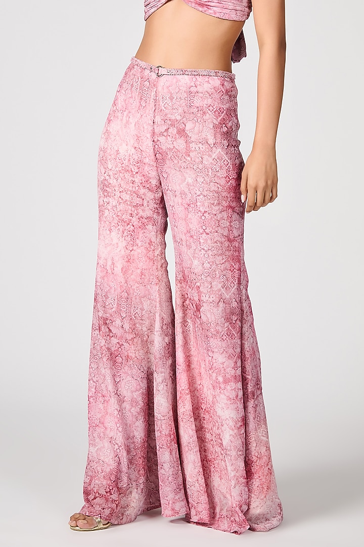 Pink Chiffon Printed Flared Trousers by S&N by Shantnu Nikhil at Pernia's Pop Up Shop