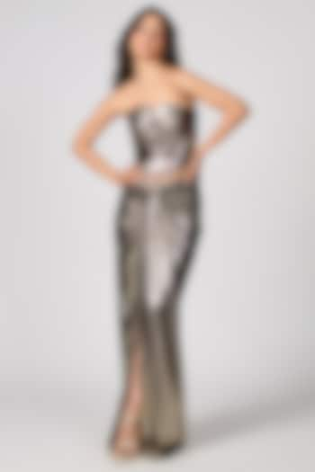 Gold Metallic Pewter Lurex Twisted Draped Skirt by S&N by Shantnu Nikhil at Pernia's Pop Up Shop