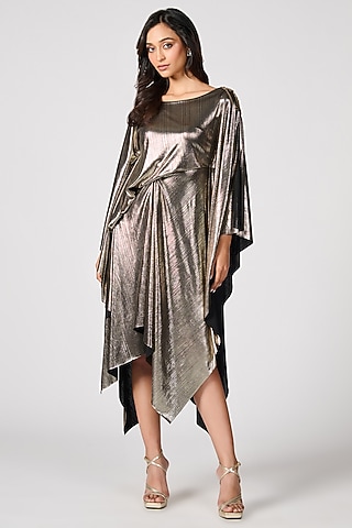 Gold Pewter Lurex Metallic Asymmetric Dress by S&N by Shantnu Nikhil