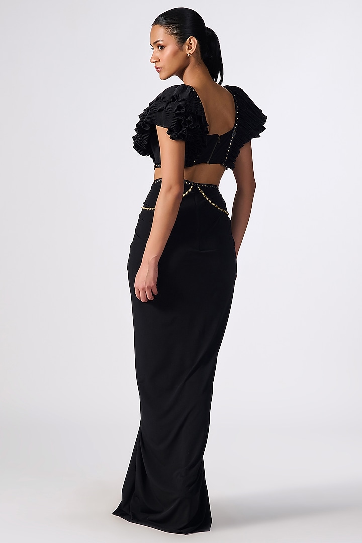 Black Poly Jersey Embellished Flounced Engagement Gown by S&N by Shantnu Nikhil at Pernia's Pop Up Shop