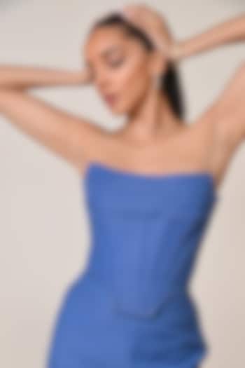 Denim Blue Terylene Viscose Spandex Blend Corset by S&N by Shantnu Nikhil at Pernia's Pop Up Shop