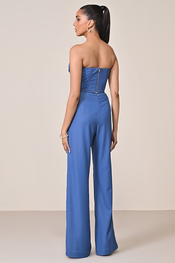 Denim Blue Terylene Viscose Spandex Blend Corset by S&N by Shantnu Nikhil at Pernia's Pop Up Shop
