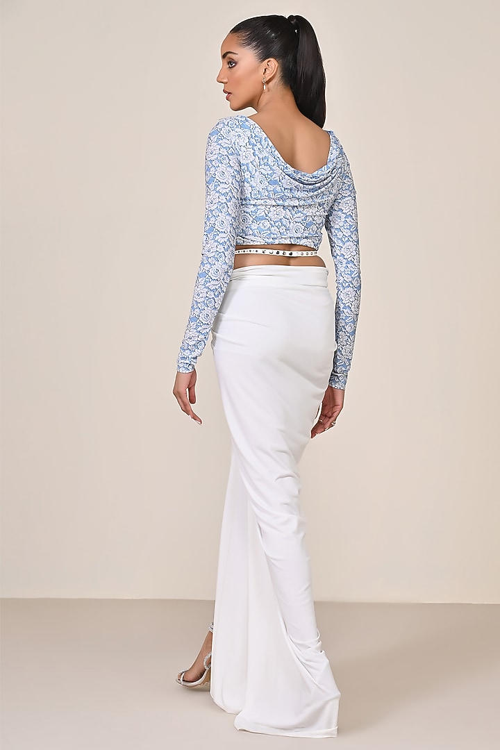 Light Blue Jersey & Spandex Patchwork Draped Top by S&N by Shantnu Nikhil at Pernia's Pop Up Shop