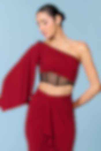 Cherry Red Poly Jersey One-Shoulder Top by S&N by Shantnu Nikhil at Pernia's Pop Up Shop
