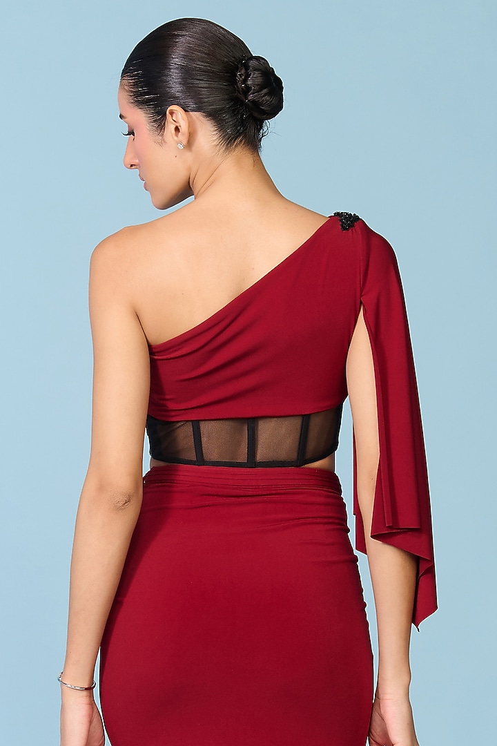 Cherry Red Poly Jersey One-Shoulder Top by S&N by Shantnu Nikhil at Pernia's Pop Up Shop