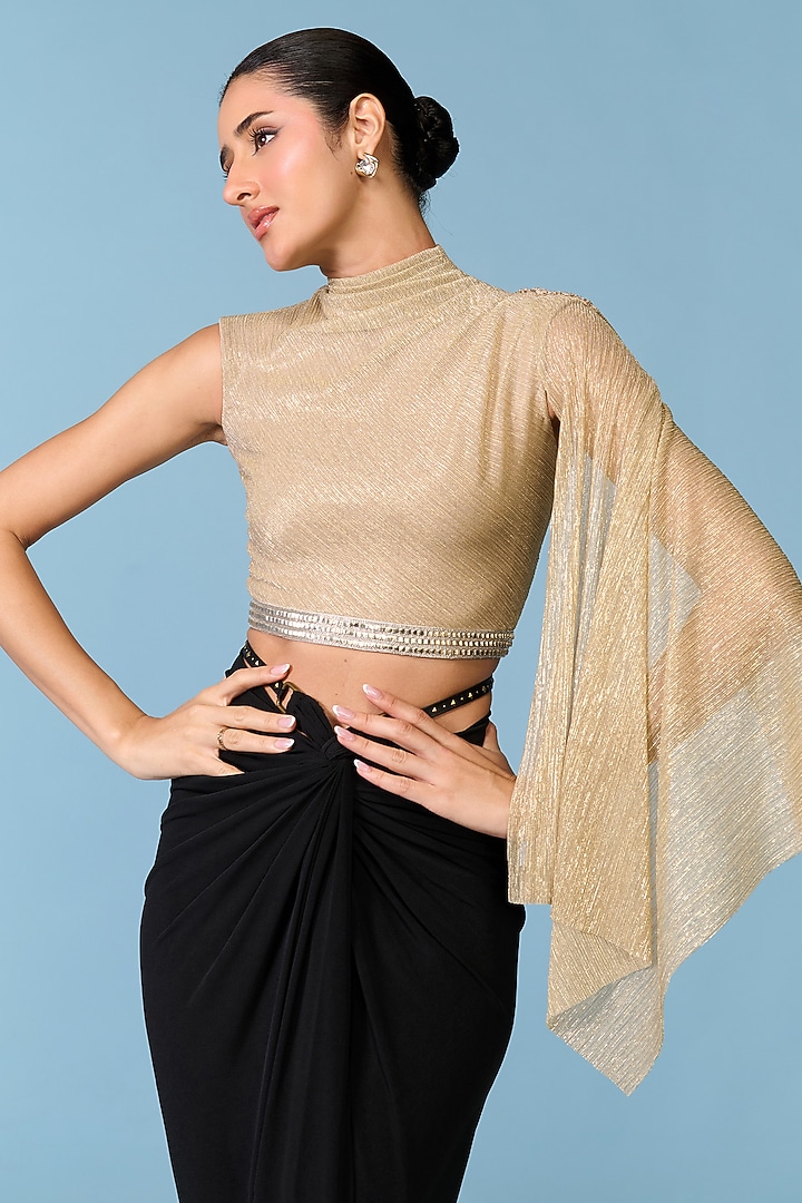 Golden Gold Lurex One-Shoulder Drape Top by S&N by Shantnu Nikhil at Pernia's Pop Up Shop