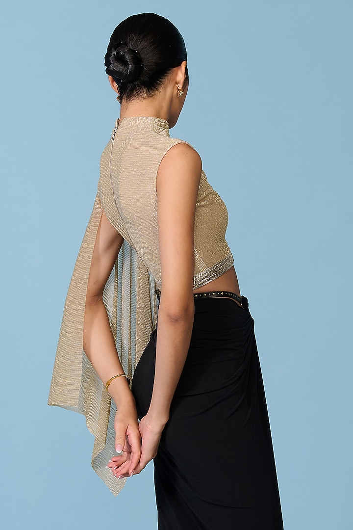 Golden Gold Lurex One-Shoulder Drape Top by S&N by Shantnu Nikhil at Pernia's Pop Up Shop