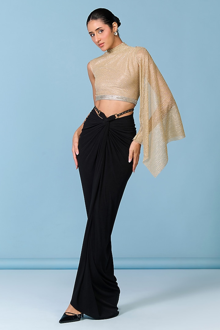 Golden Gold Lurex One-Shoulder Drape Top by S&N by Shantnu Nikhil at Pernia's Pop Up Shop