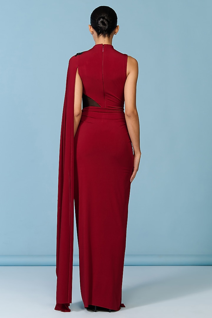 Cherry Red Poly Jersey Sculpted Engagement Gown by S&N by Shantnu Nikhil at Pernia's Pop Up Shop