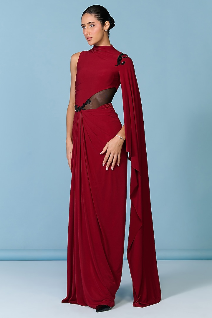 Cherry Red Poly Jersey Sculpted Engagement Gown by S&N by Shantnu Nikhil at Pernia's Pop Up Shop