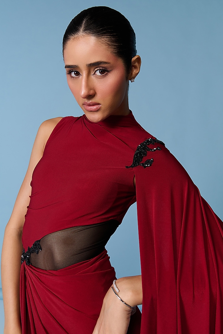 Cherry Red Poly Jersey Sculpted Engagement Gown by S&N by Shantnu Nikhil at Pernia's Pop Up Shop