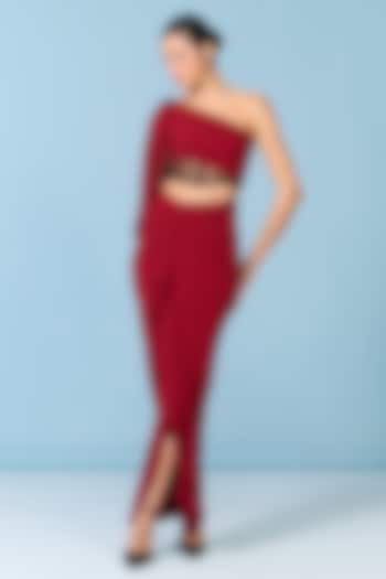 Cherry Red Poly Jersey Draped Skirt by S&N by Shantnu Nikhil at Pernia's Pop Up Shop