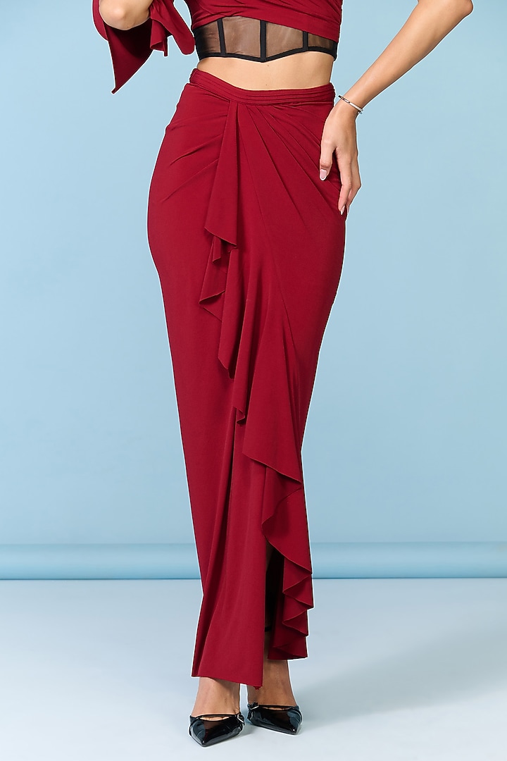 Cherry Red Poly Jersey Draped Skirt by S&N by Shantnu Nikhil at Pernia's Pop Up Shop