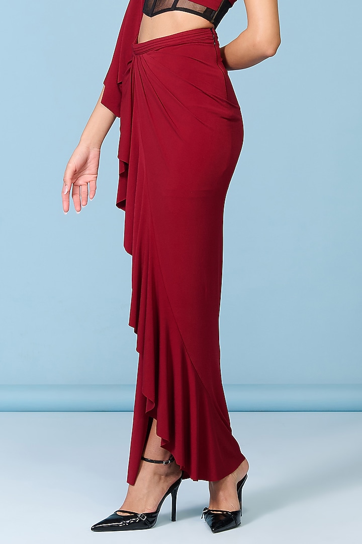 Cherry Red Poly Jersey Draped Skirt by S&N by Shantnu Nikhil at Pernia's Pop Up Shop