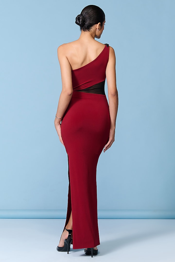 Cherry Red Poly Jersey One-Shoulder Drape Cocktail Dress by S&N by Shantnu Nikhil at Pernia's Pop Up Shop