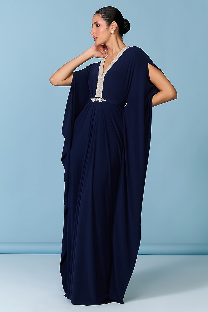 Navy Blue Poly Jersey Kaftan Cocktail Dress by S&N by Shantnu Nikhil at Pernia's Pop Up Shop