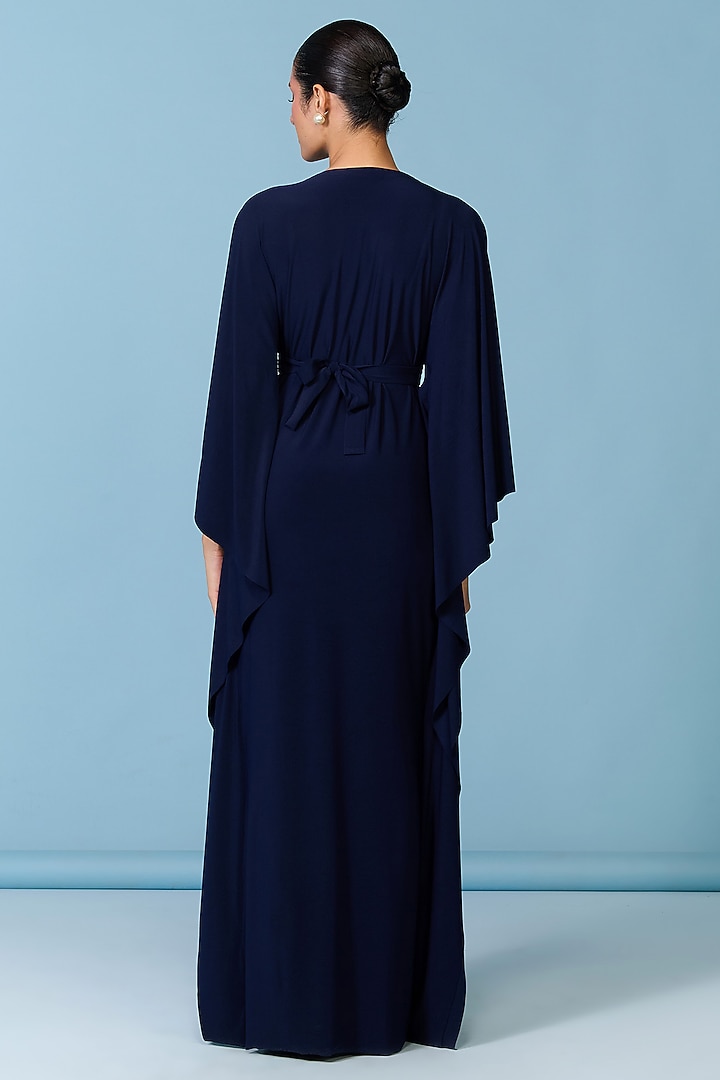 Navy Blue Poly Jersey Kaftan Cocktail Dress by S&N by Shantnu Nikhil at Pernia's Pop Up Shop