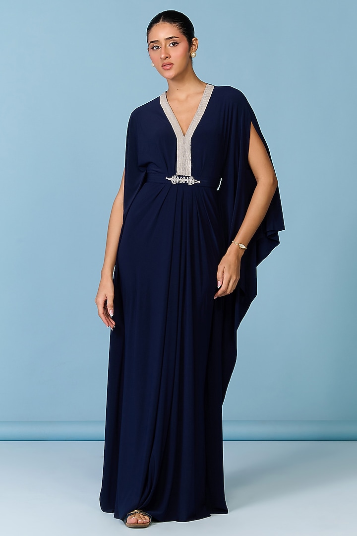 Navy Blue Poly Jersey Kaftan Cocktail Dress by S&N by Shantnu Nikhil at Pernia's Pop Up Shop