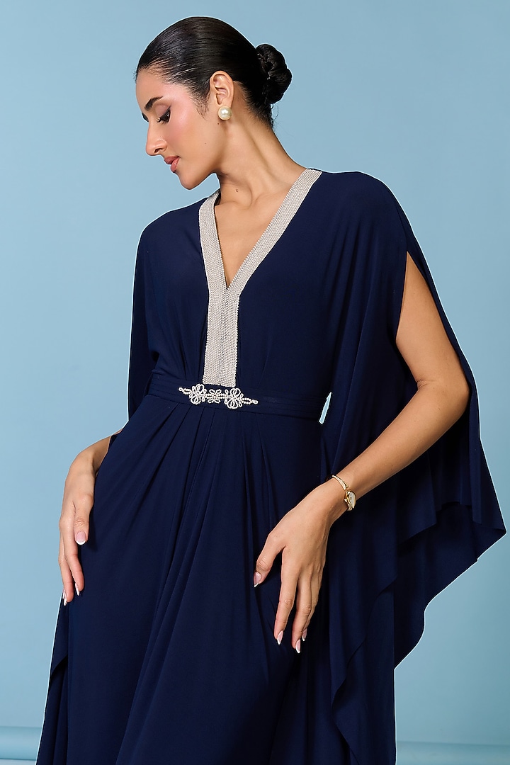 Navy Blue Poly Jersey Kaftan Cocktail Dress by S&N by Shantnu Nikhil at Pernia's Pop Up Shop