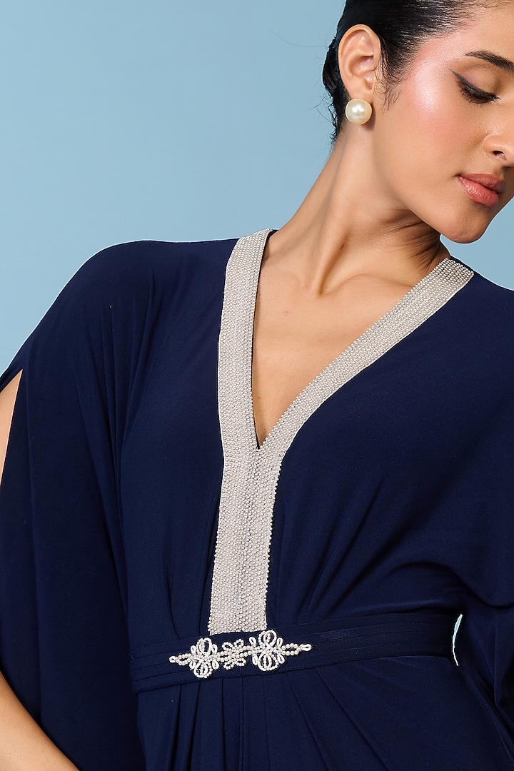 Navy Blue Poly Jersey Kaftan Cocktail Dress by S&N by Shantnu Nikhil at Pernia's Pop Up Shop